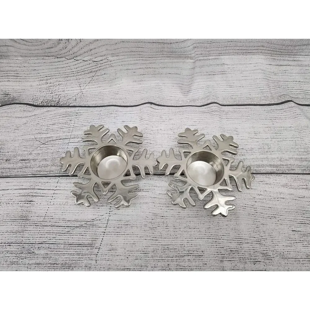 Crate & Barrel Snowflake Votive Candle Holders Chrome Silver Set of 2